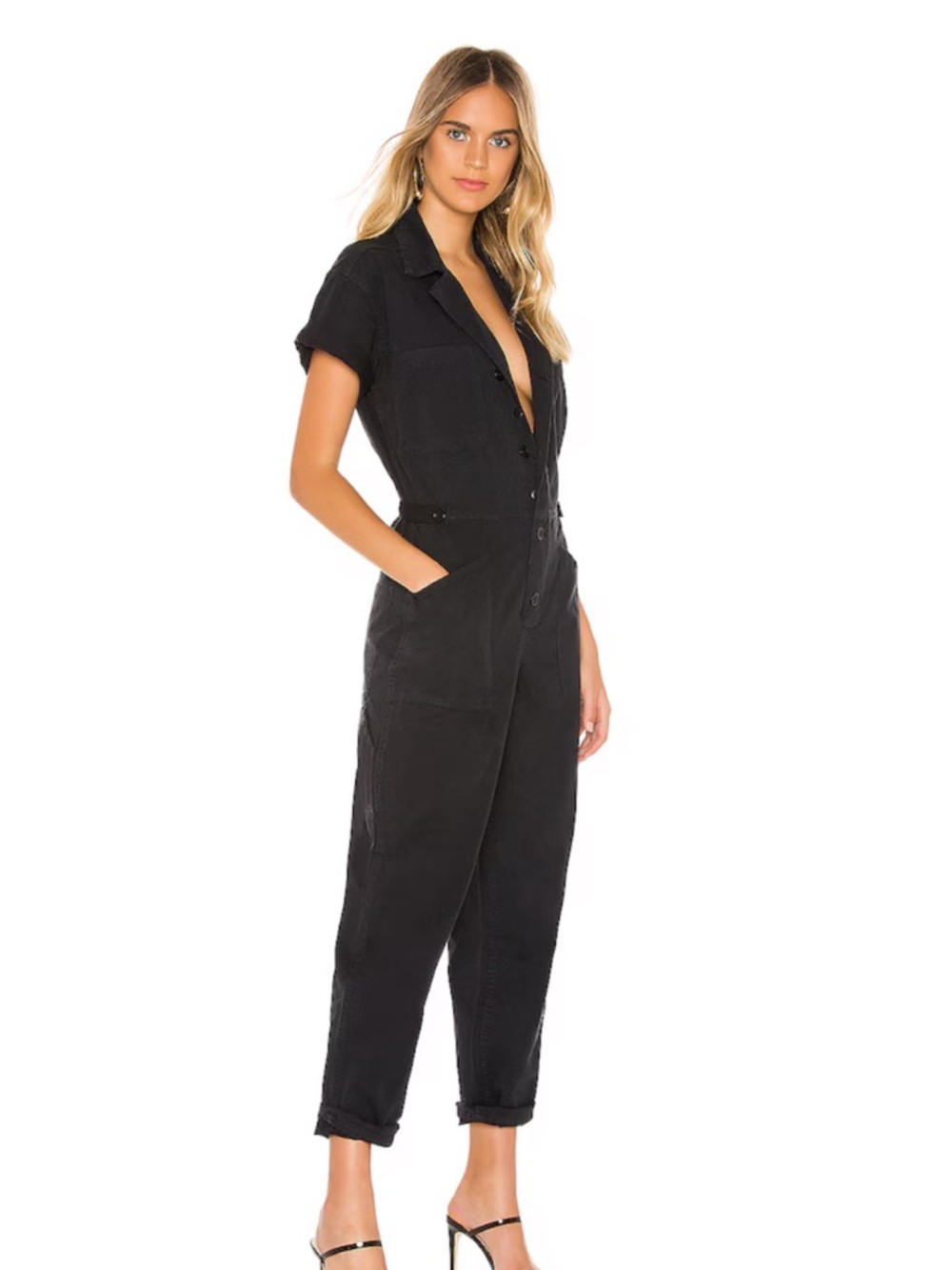 pistola Black Grover Short-Sleeve Utility Jumpsuit with Pockets sz S